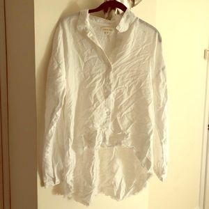 White high-low button down